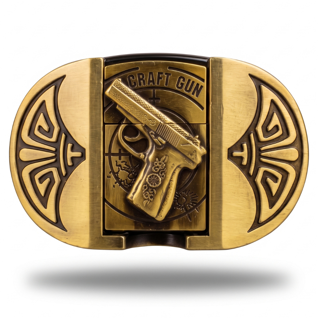 Craft Gun Lighter Holder Belt Buckle (Antique Brass)