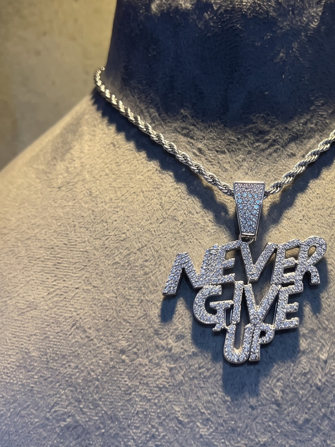 The "Never Give Up" Iced-Out Statement Pendant Chain