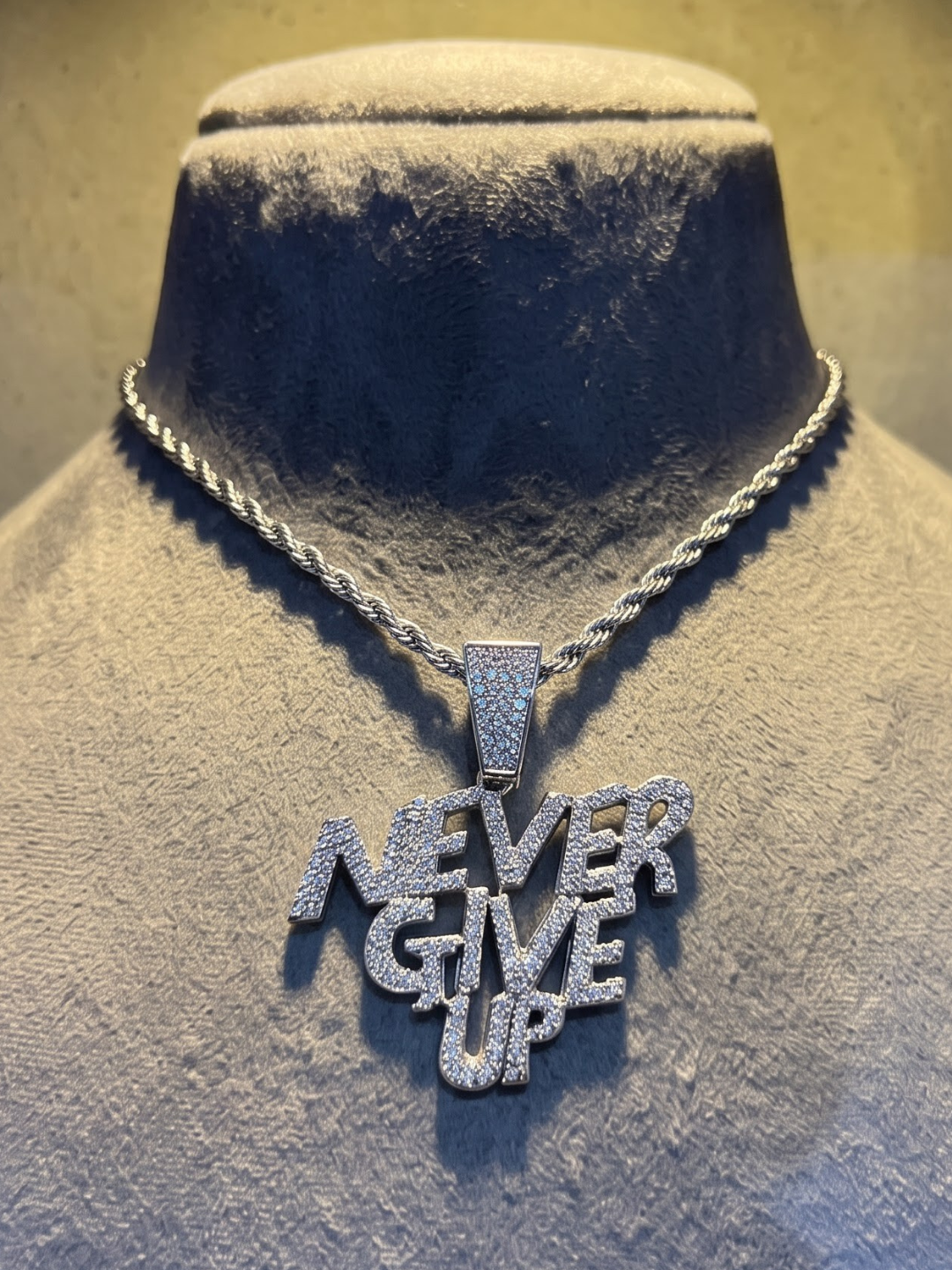 The "Never Give Up" Iced-Out Statement Pendant Chain