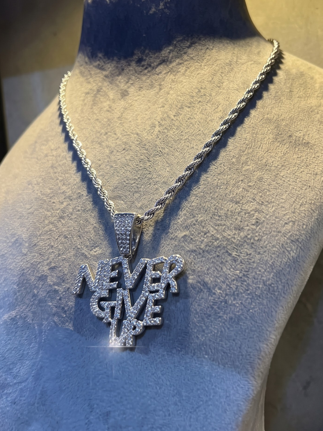 The "Never Give Up" Iced-Out Statement Pendant Chain