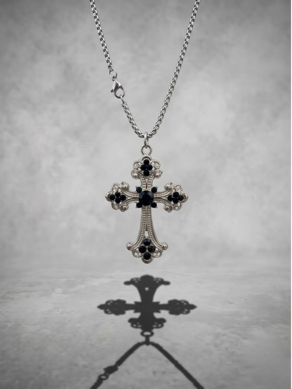 Midnight Onyx Gothic Cross Necklace