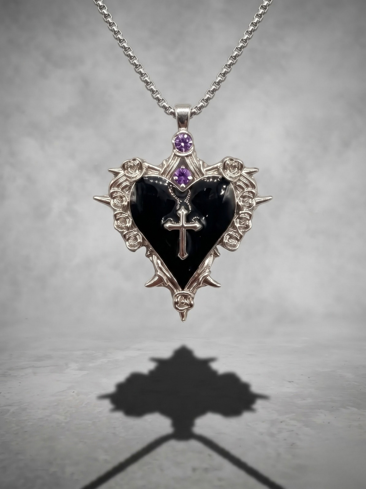 Midnight Sacred Heart Cross Necklace