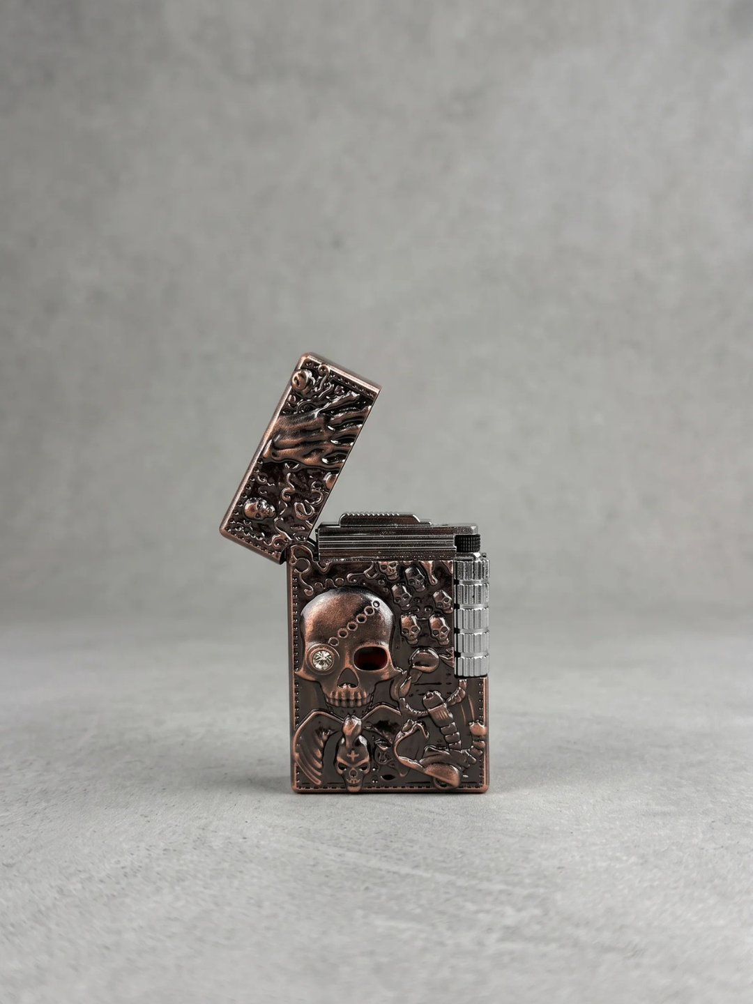 Vintage Skull & Skeleton Embossed Metal Lighter