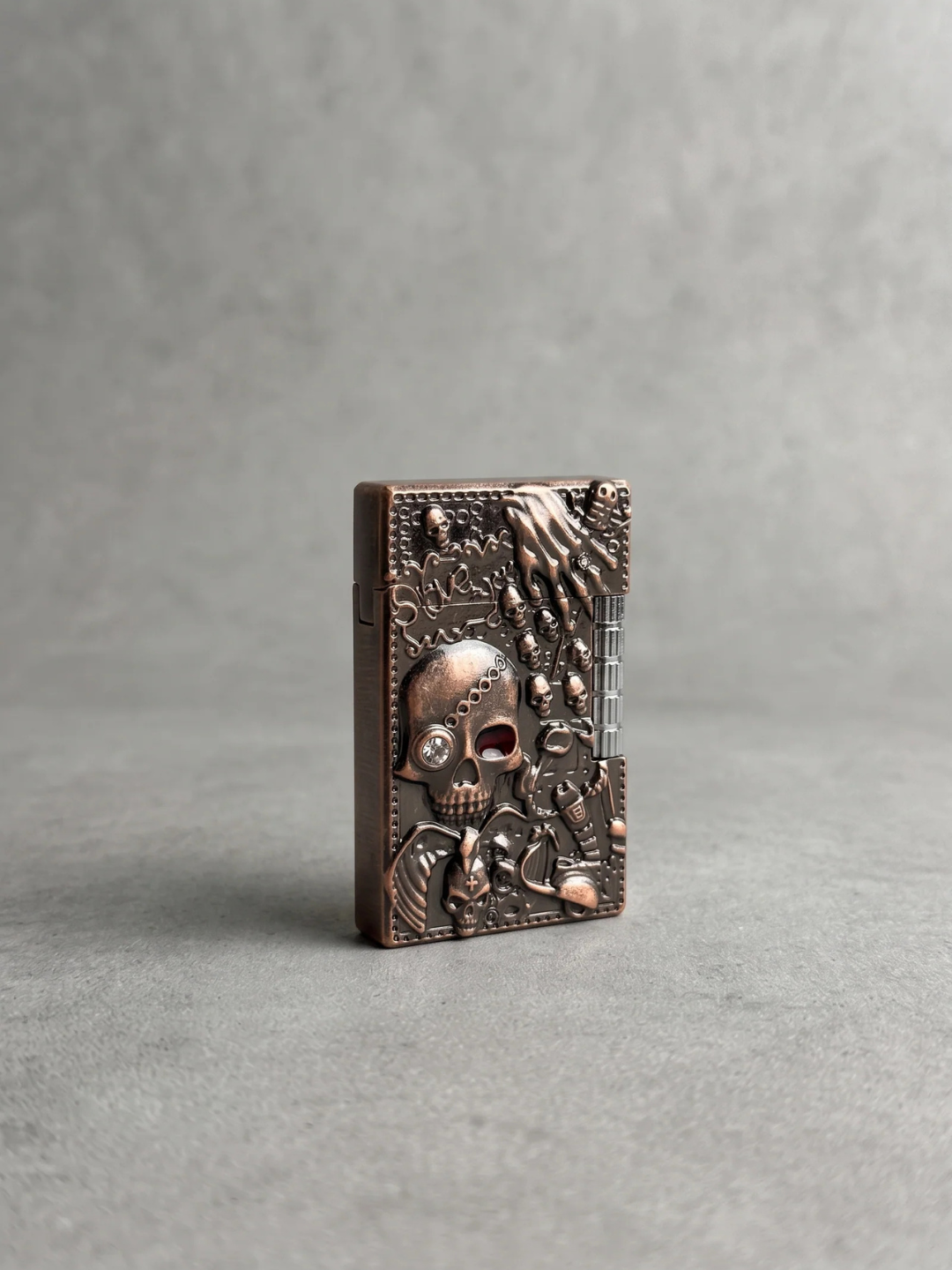 Vintage Skull & Skeleton Embossed Metal Lighter