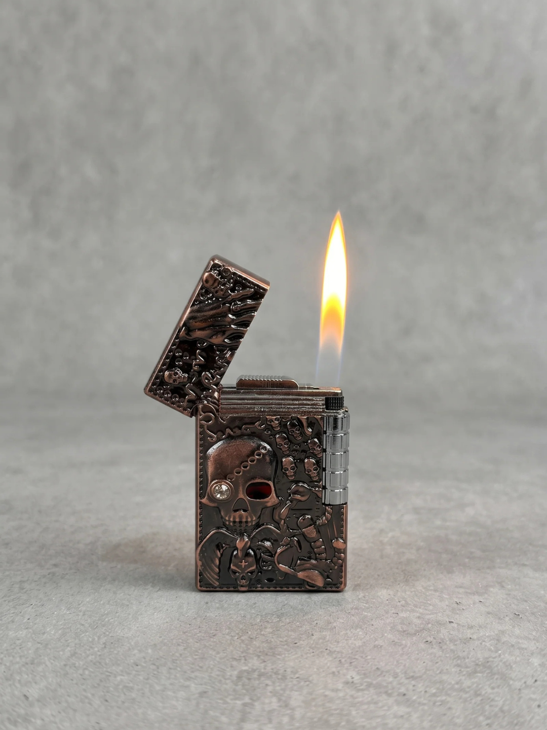 Vintage Skull & Skeleton Embossed Metal Lighter