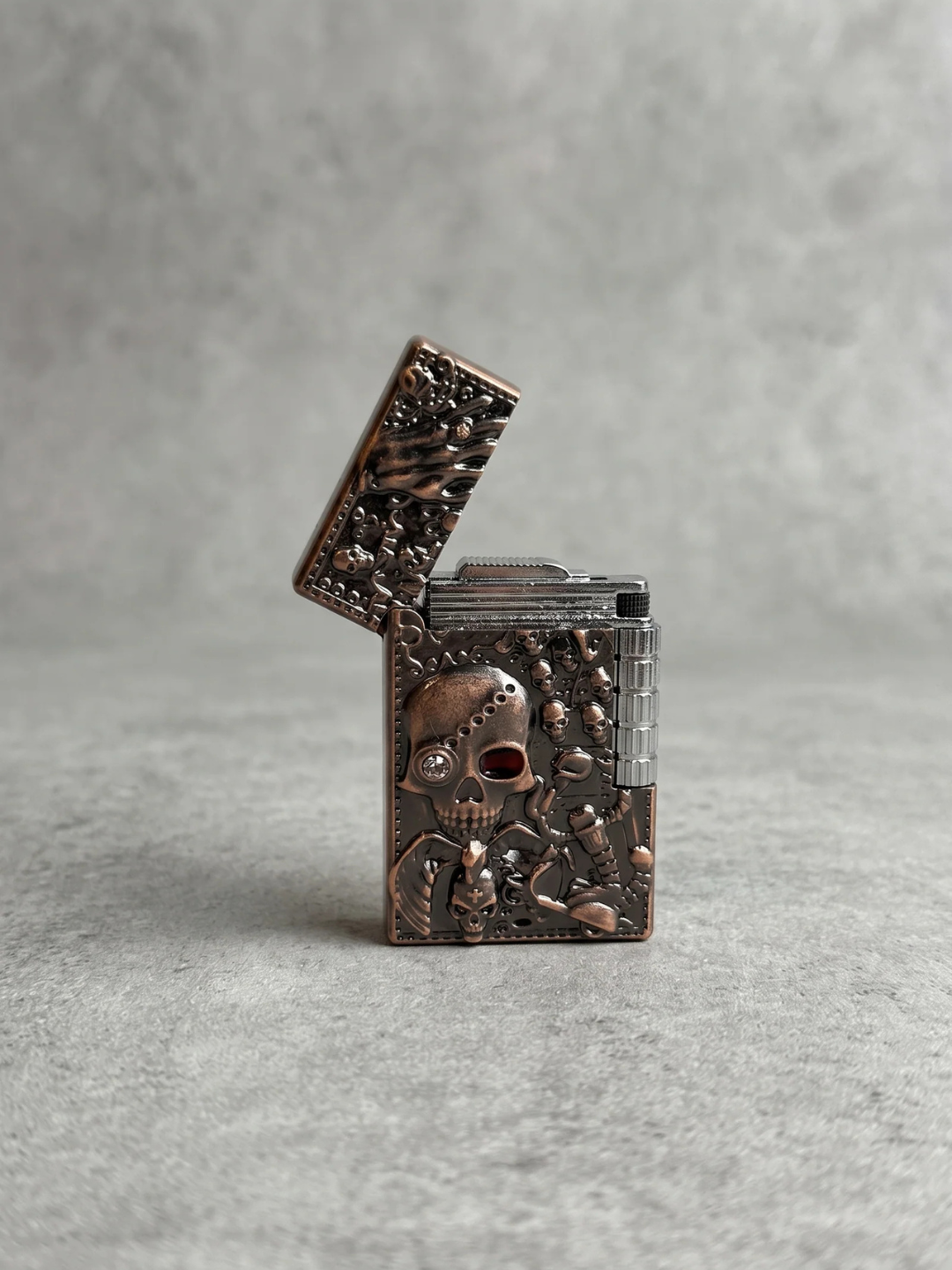 Vintage Skull & Skeleton Embossed Metal Lighter