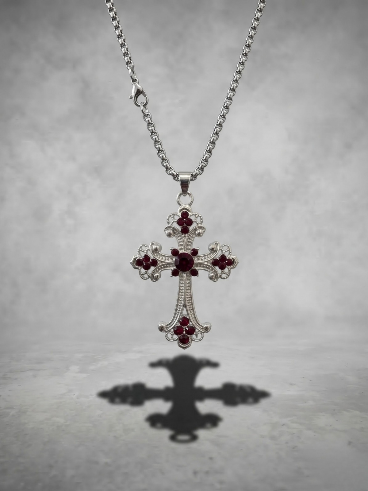 Crimson Fleur Cross Pendant Necklace
