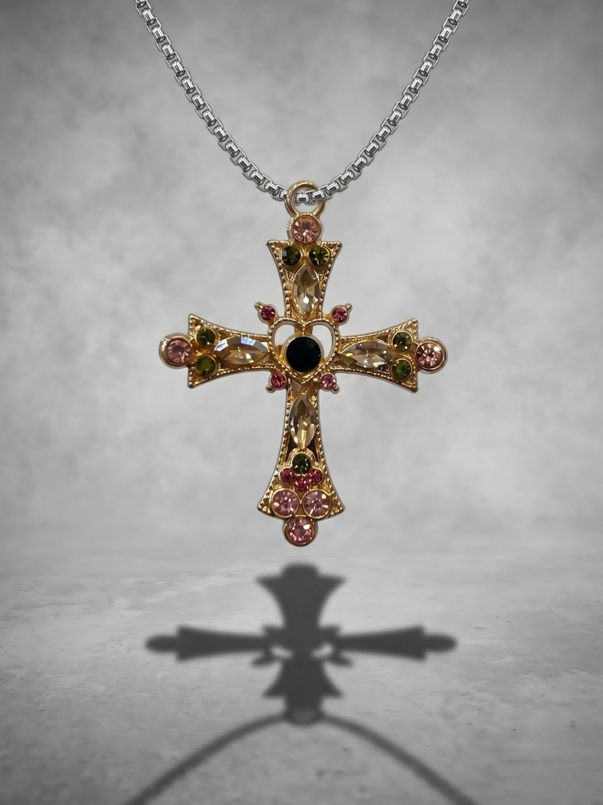 Vintage Jewel Cross Pendant Necklace