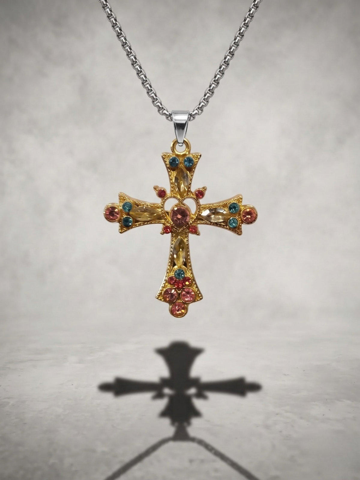 Golden Prism Cross Pendant Necklace