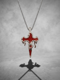 Crimson Drip Cross Pendant Necklace