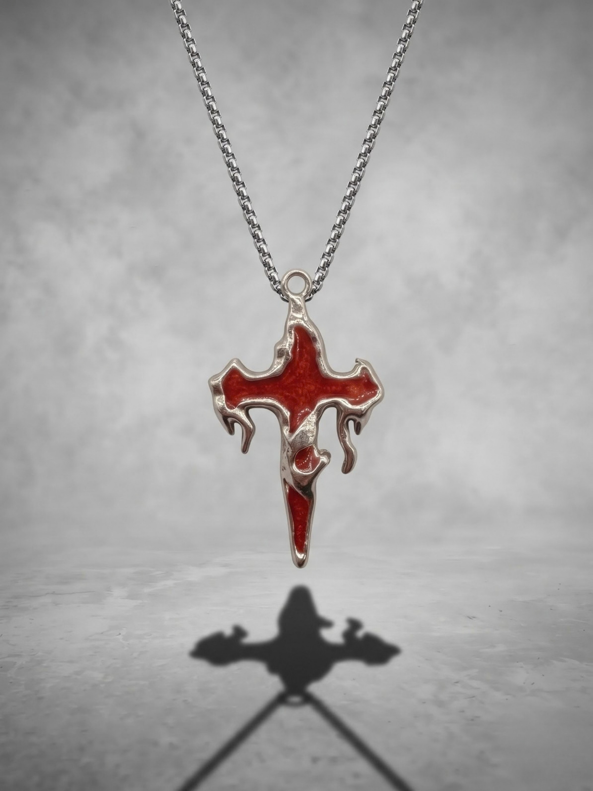 Crimson Drip Cross Pendant Necklace