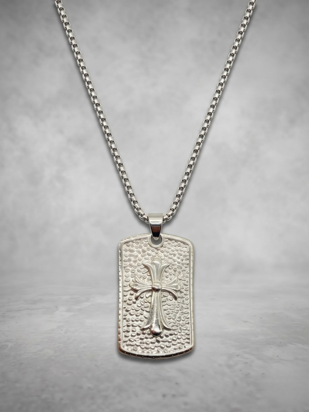 Hammered Cross Dog Tag Necklace