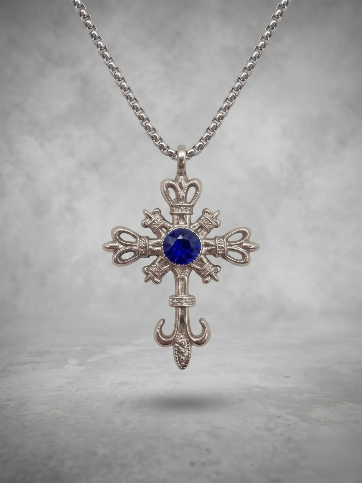 Royal Blue Gem Cross Pendant Necklace