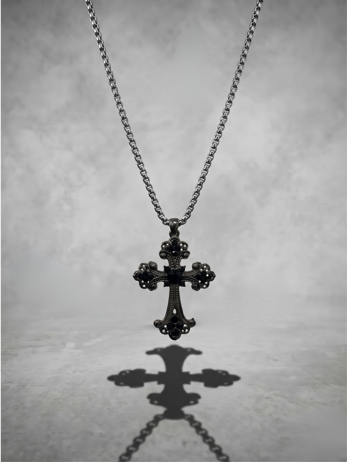 Noir Gothic Cross Pendant Necklace
