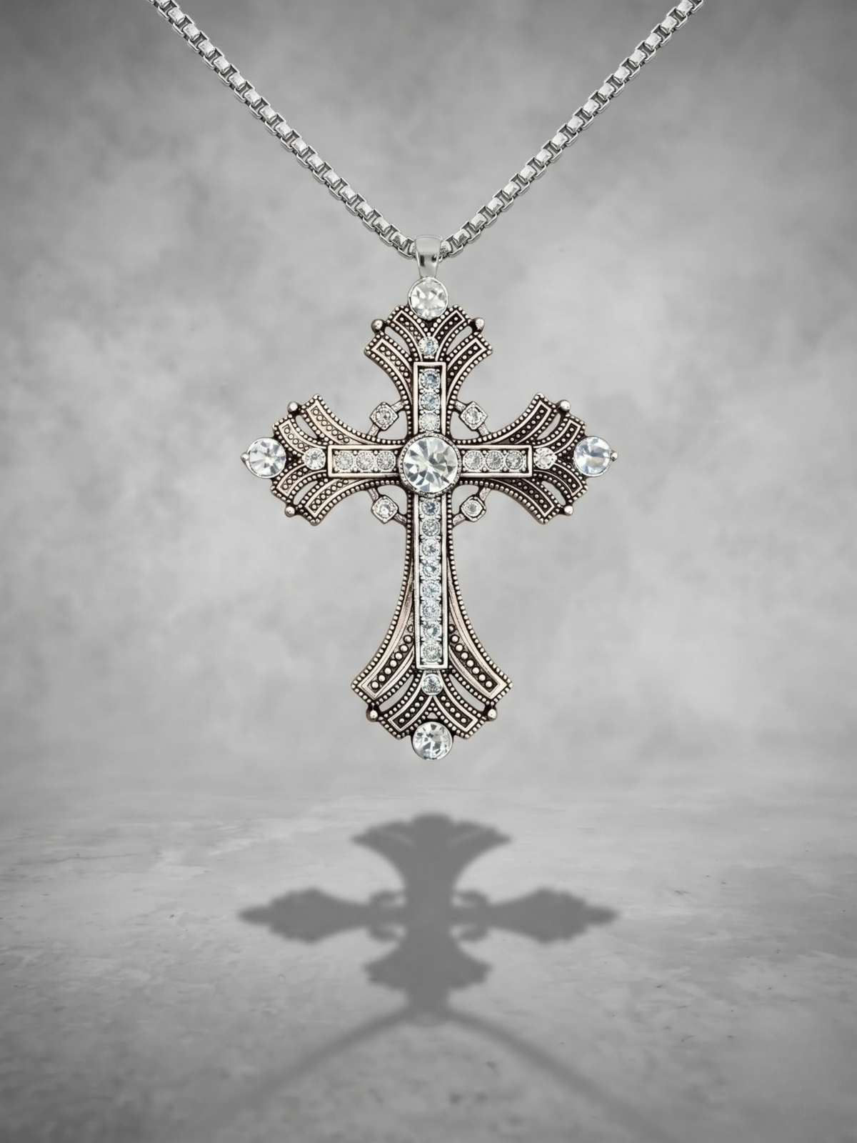Crystal Gothic Cross Pendant Necklace