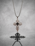 Obsidian Fleur Cross Pendant Necklace