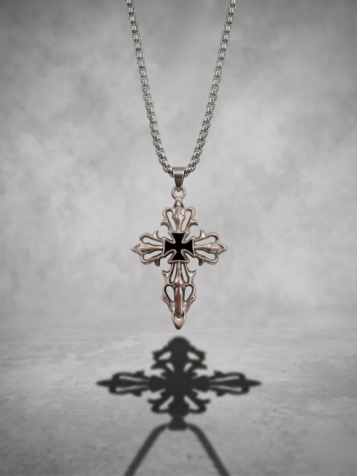 Obsidian Fleur Cross Pendant Necklace