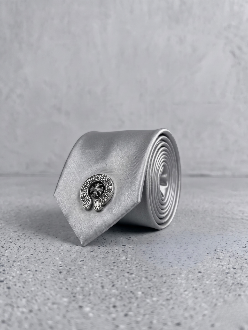 Silver Crest Satin Tie