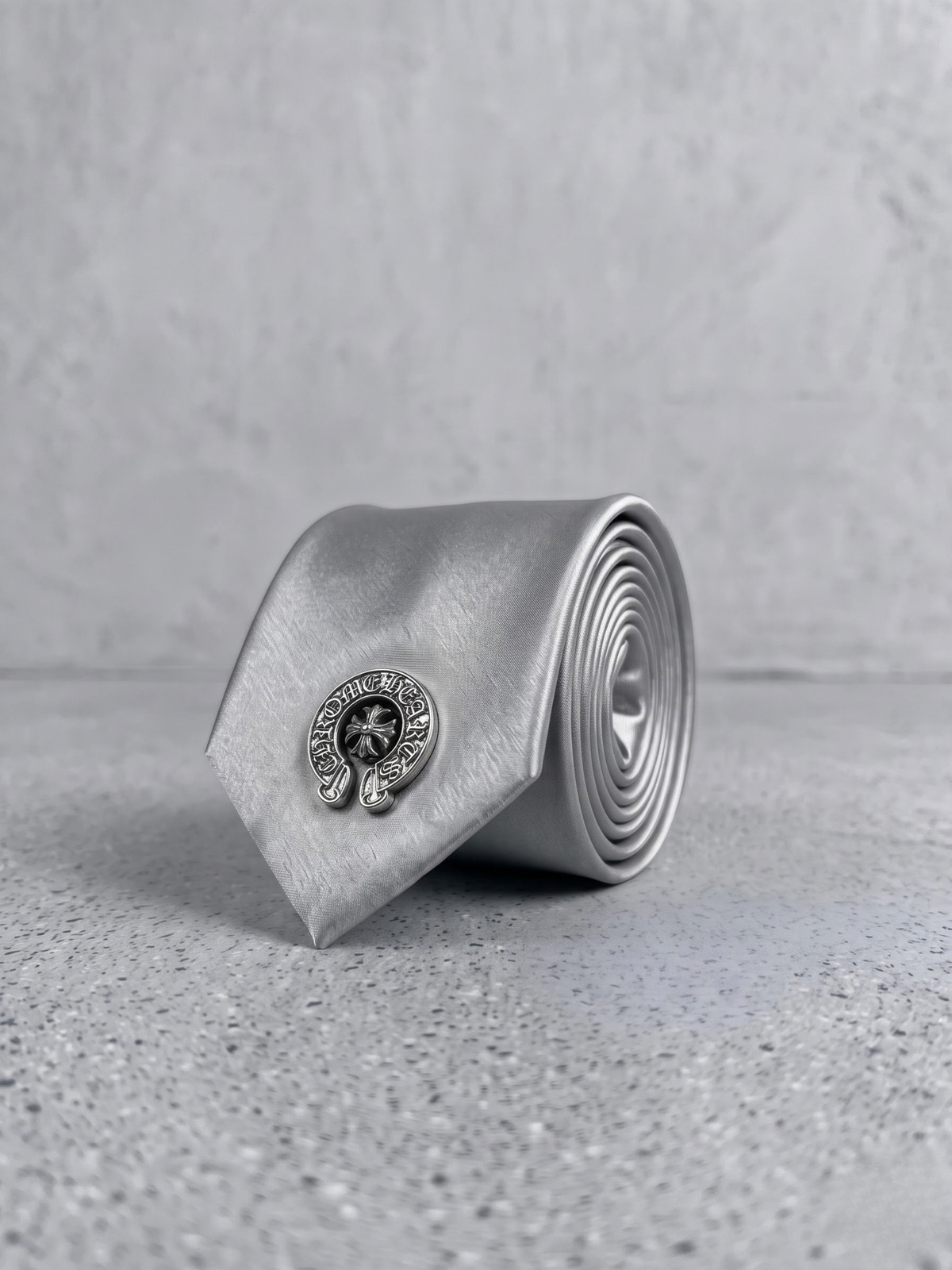Silver Crest Satin Tie