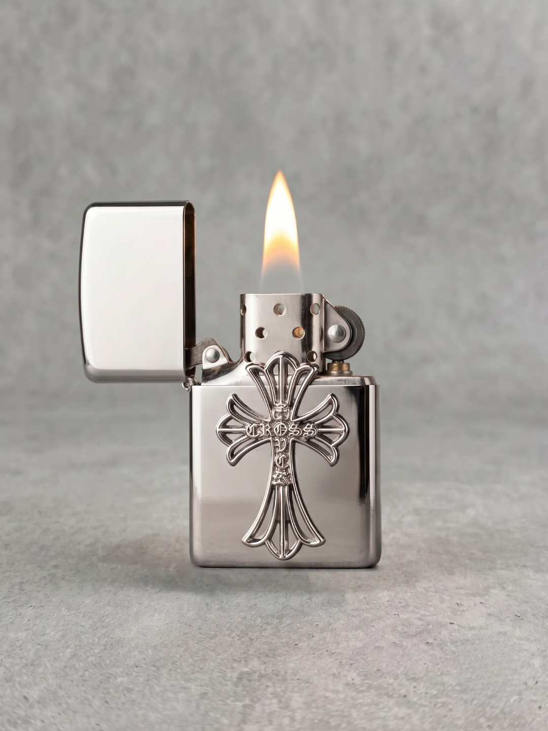 Cross Embossed Chrome Flip Lighter