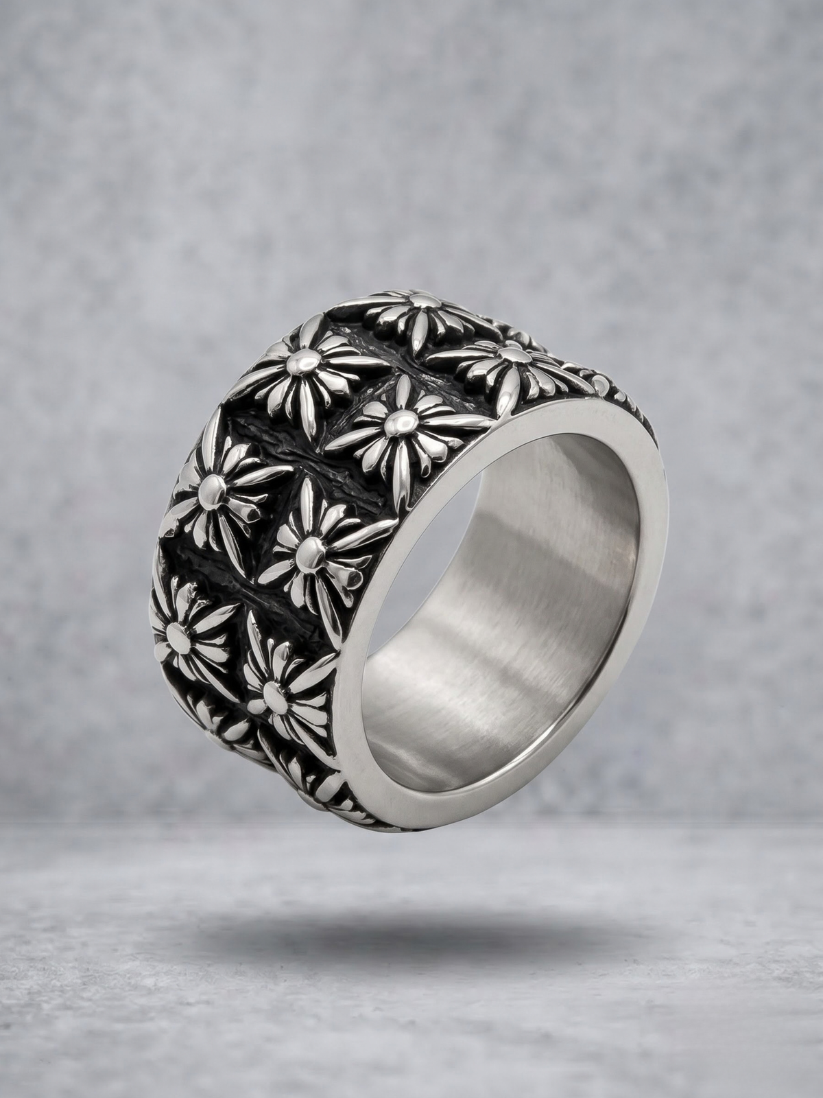 Gothic Floral Cross Band Ring
