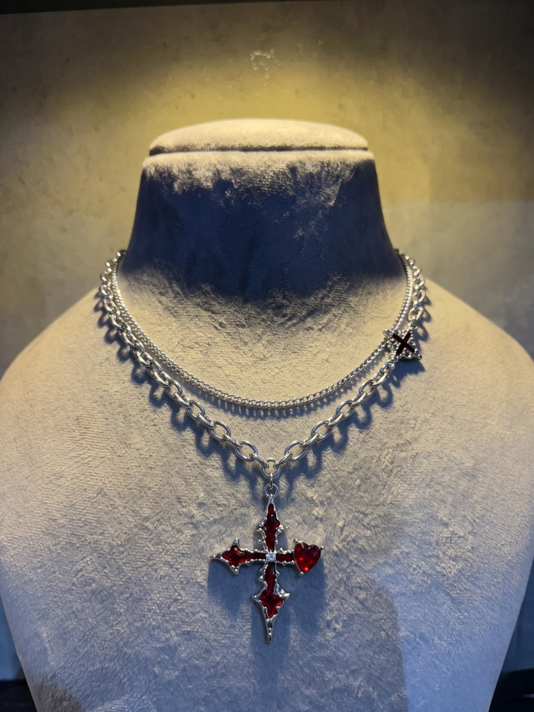 Crimson Cross Layered Necklace