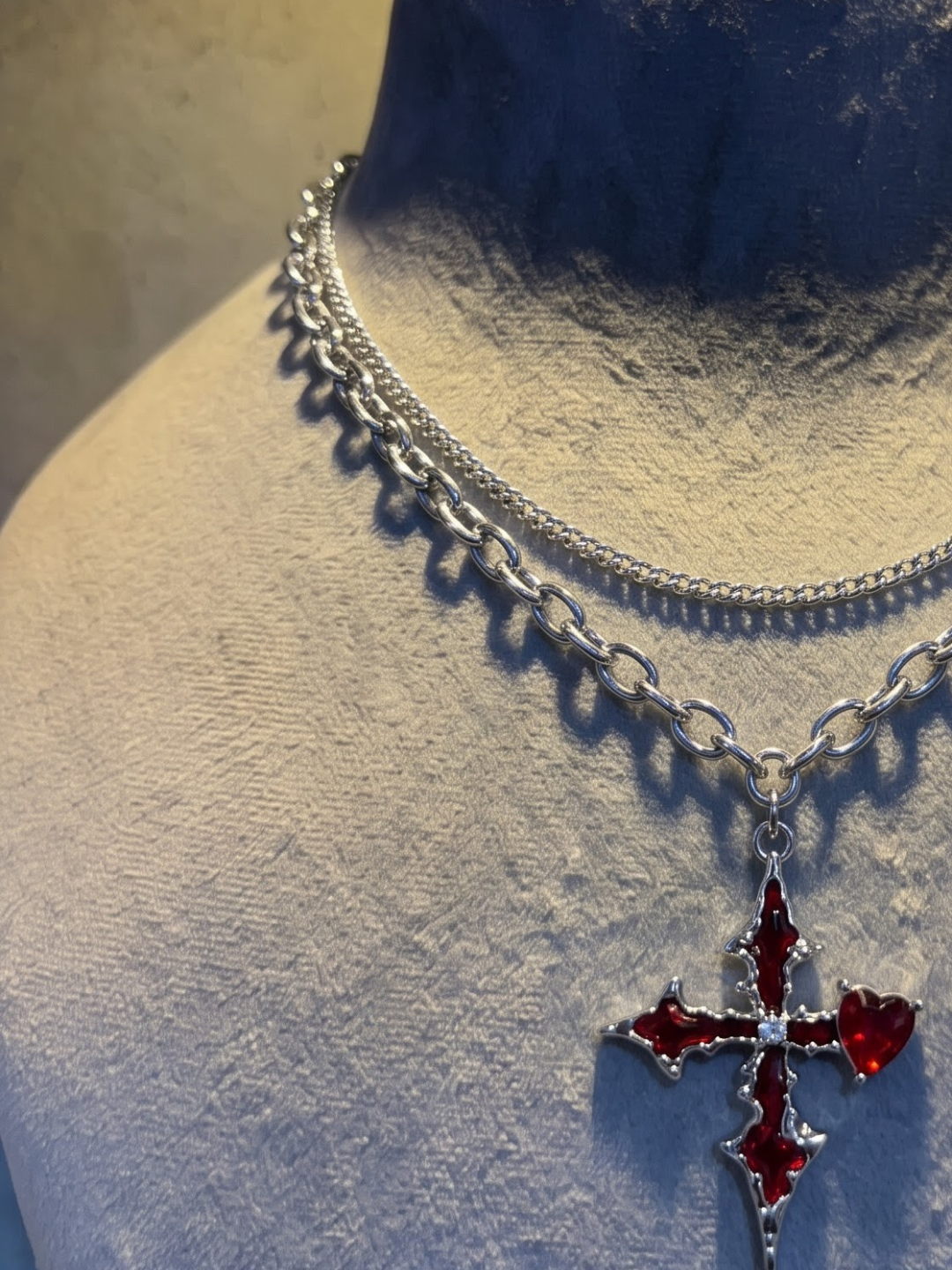 Crimson Cross Layered Necklace