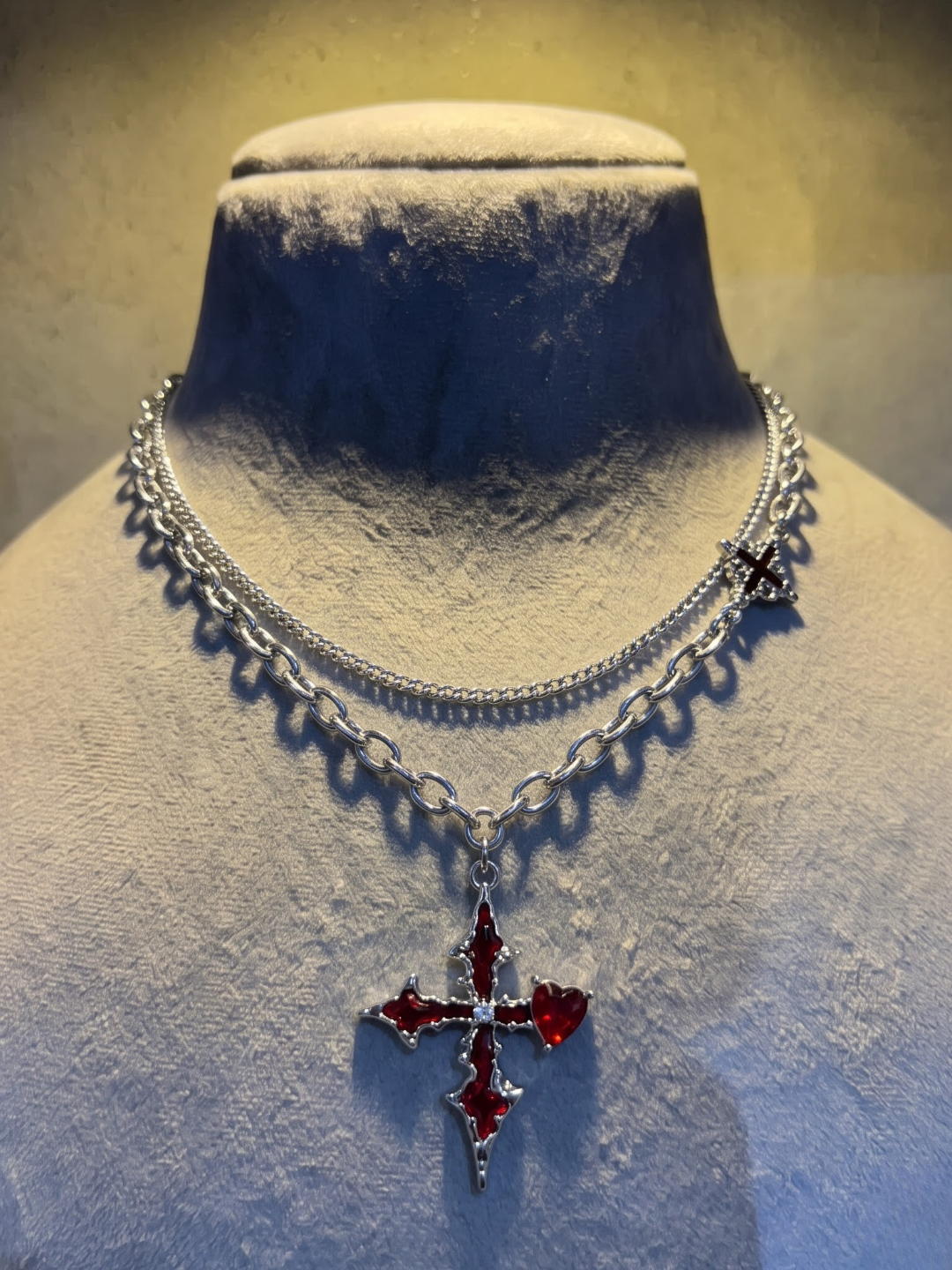 Crimson Cross Layered Necklace