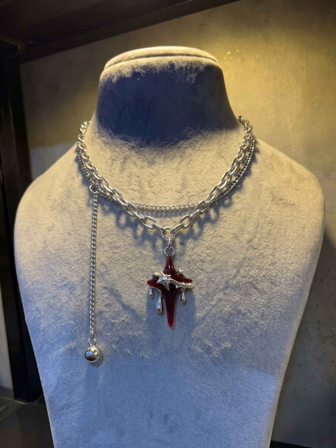 Crimson Relic Layered Cross Necklace