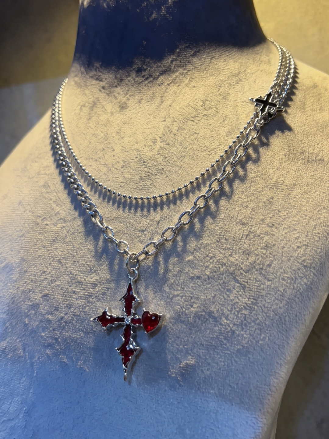 Crimson Cross Layered Necklace