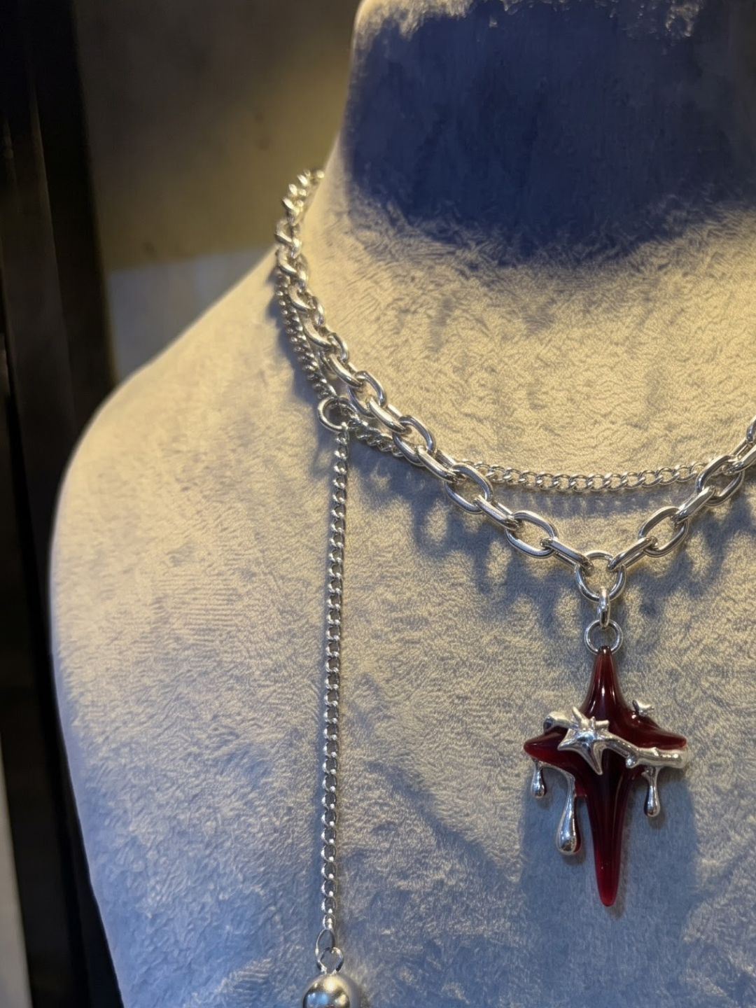 Crimson Relic Layered Cross Necklace