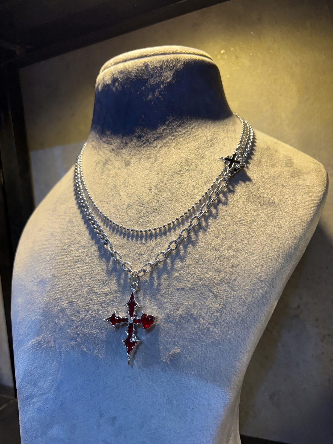 Crimson Cross Layered Necklace