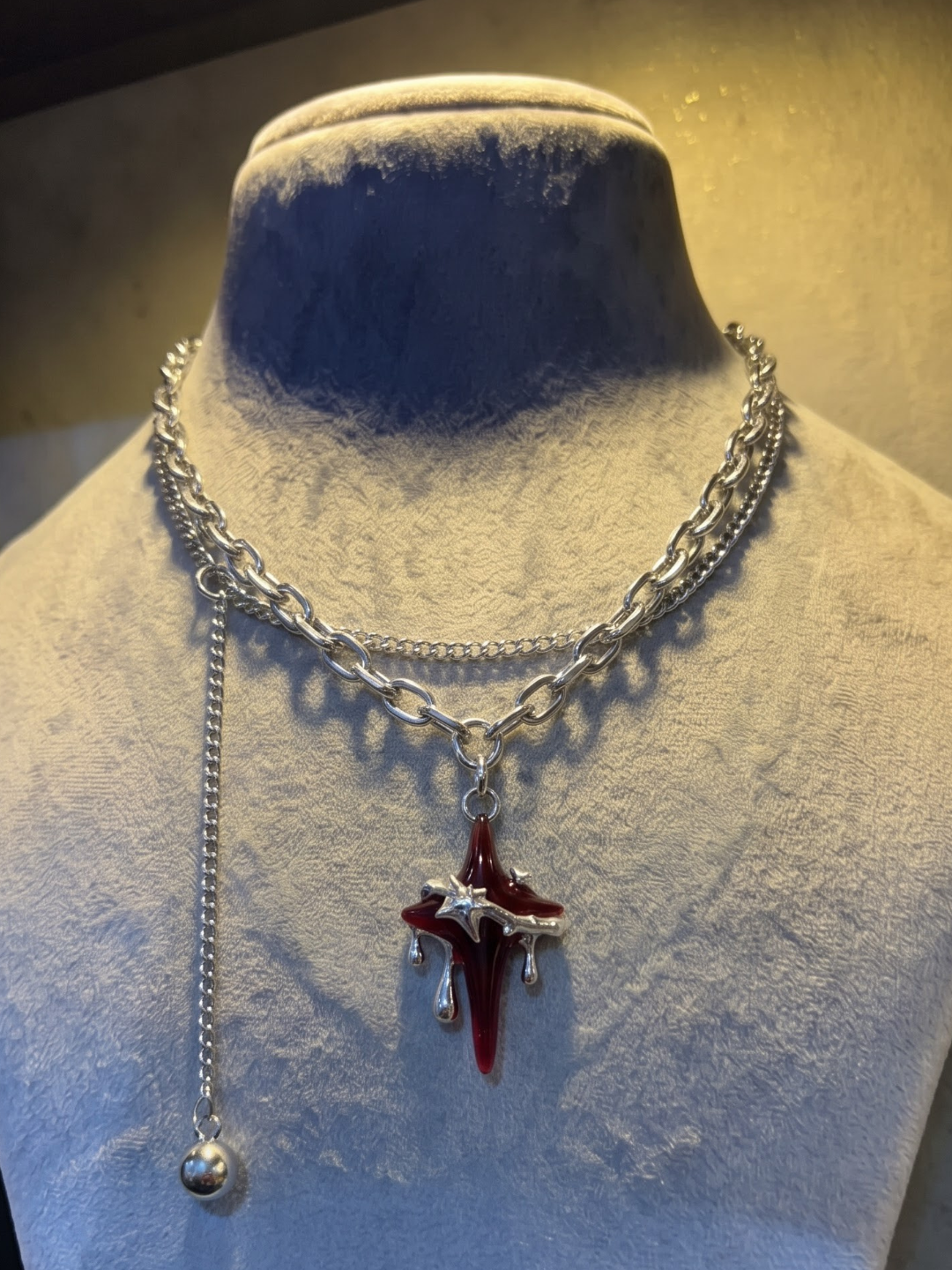 Crimson Relic Layered Cross Necklace