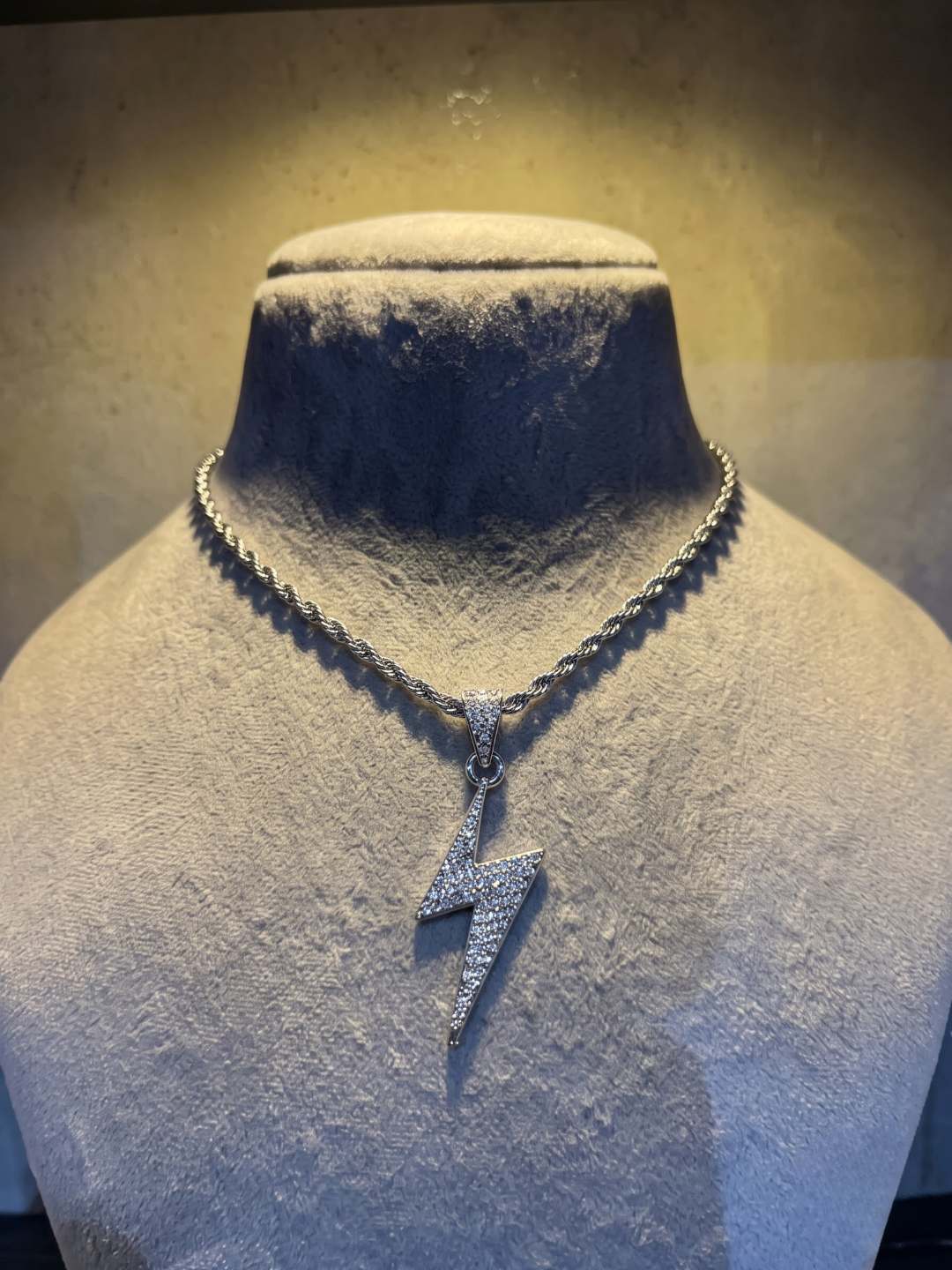 Iced Lightning Bolt Pendant Necklace