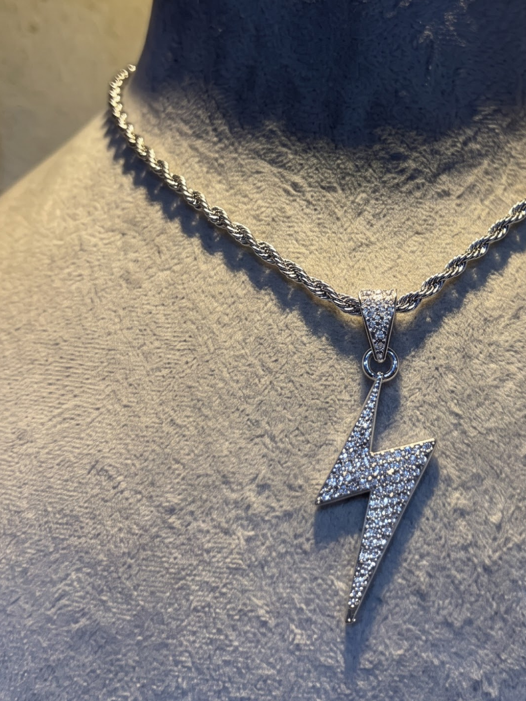 Iced Lightning Bolt Pendant Necklace