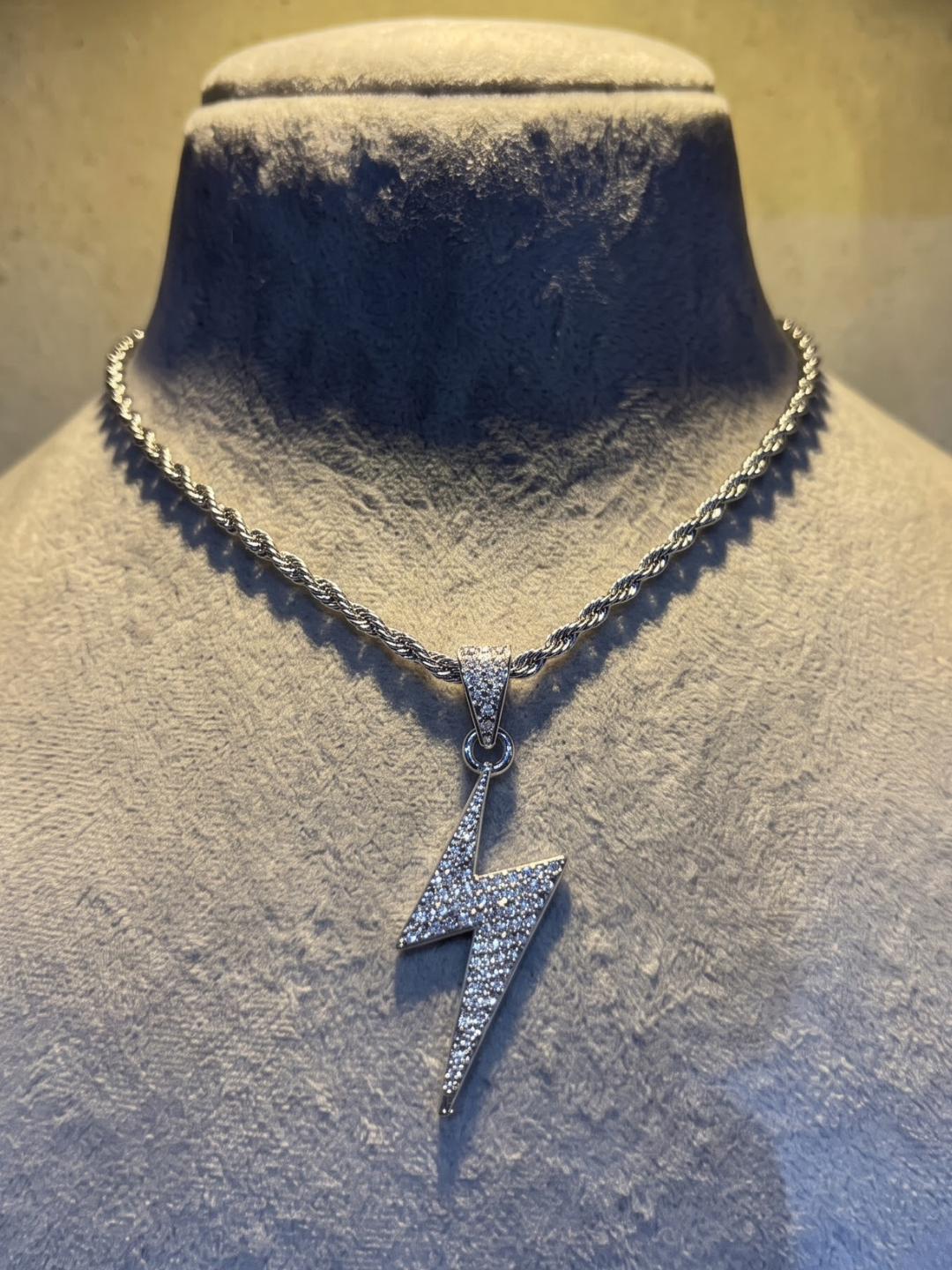 Iced Lightning Bolt Pendant Necklace