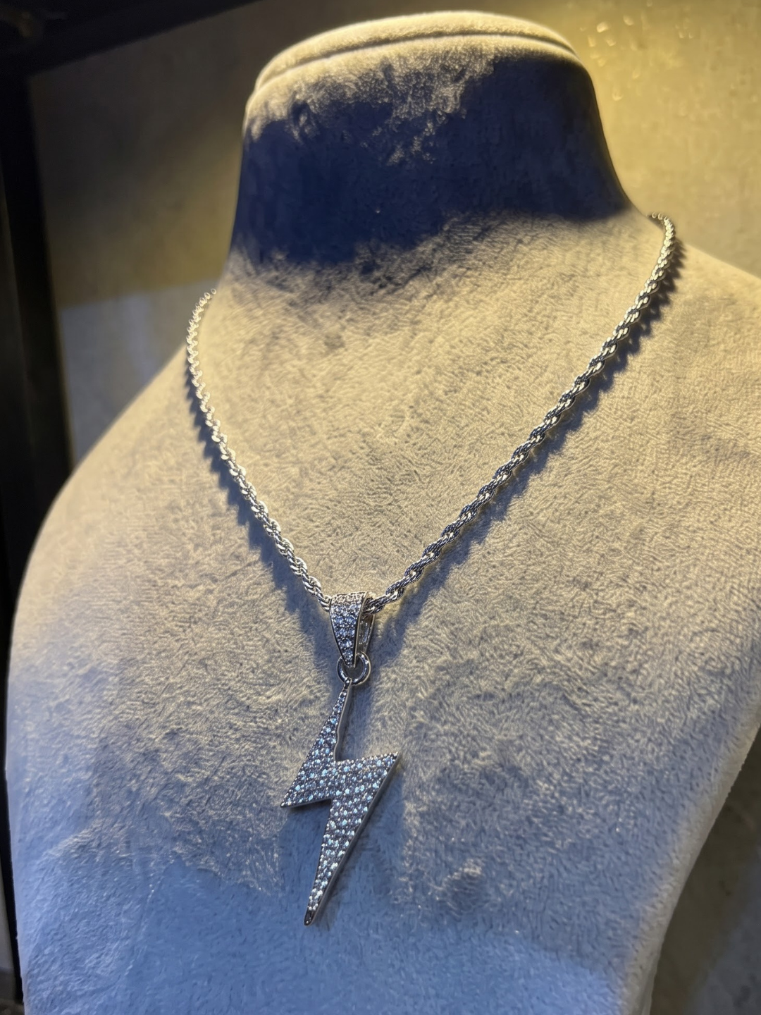 Iced Lightning Bolt Pendant Necklace