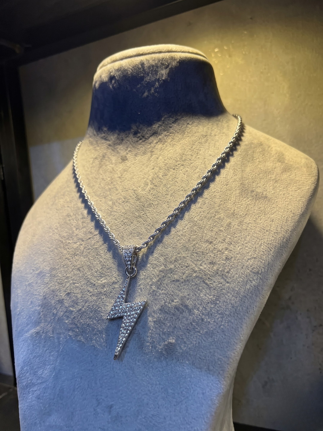 Iced Lightning Bolt Pendant Necklace