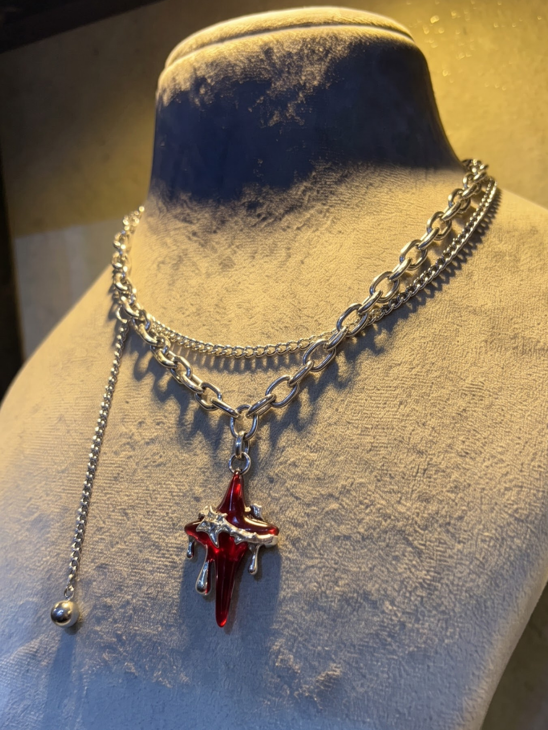 Crimson Relic Layered Cross Necklace