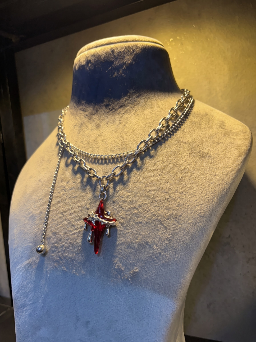 Crimson Relic Layered Cross Necklace