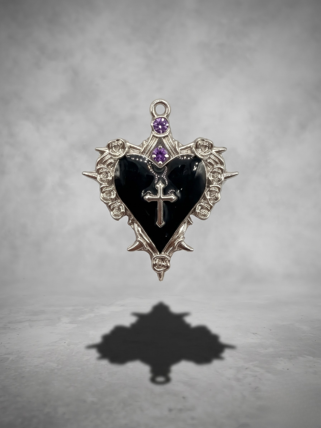 Black Thorned Rose Heart Pendant