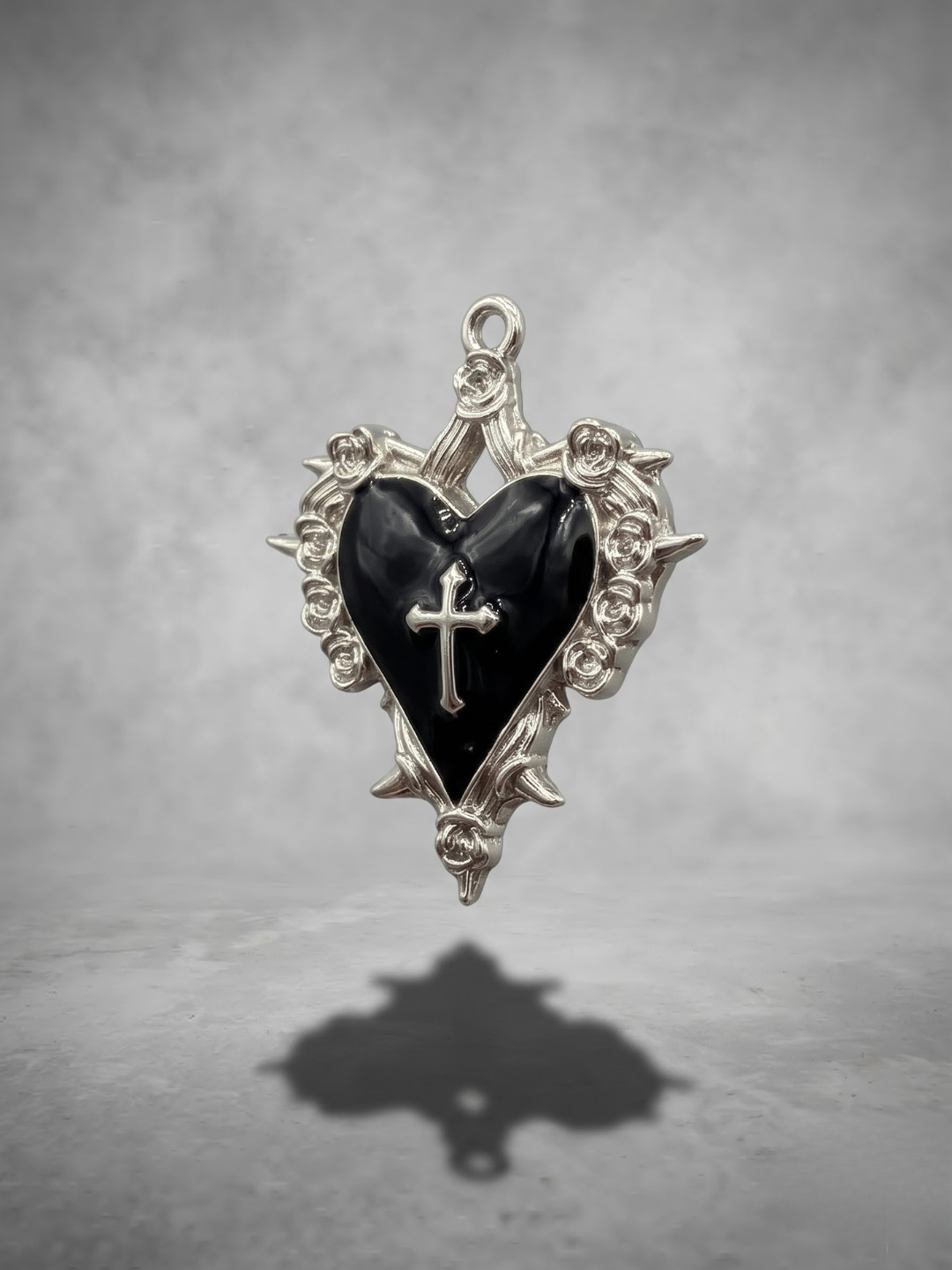 Black Thorned Rose Heart Pendant