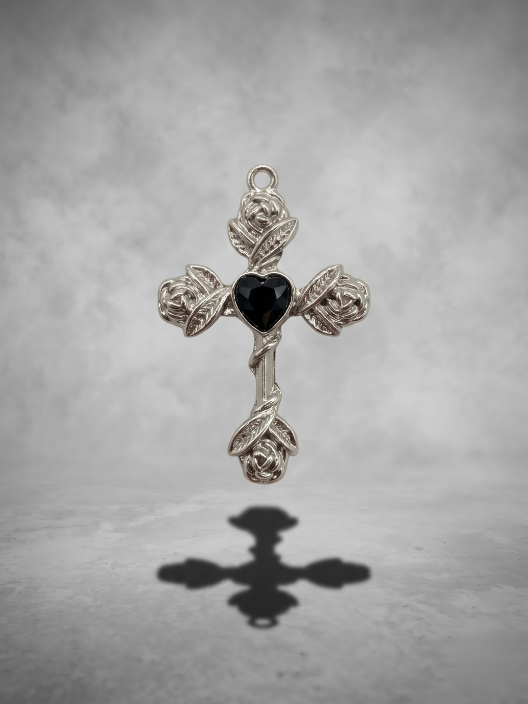 Black Heart Rose Cross Pendant