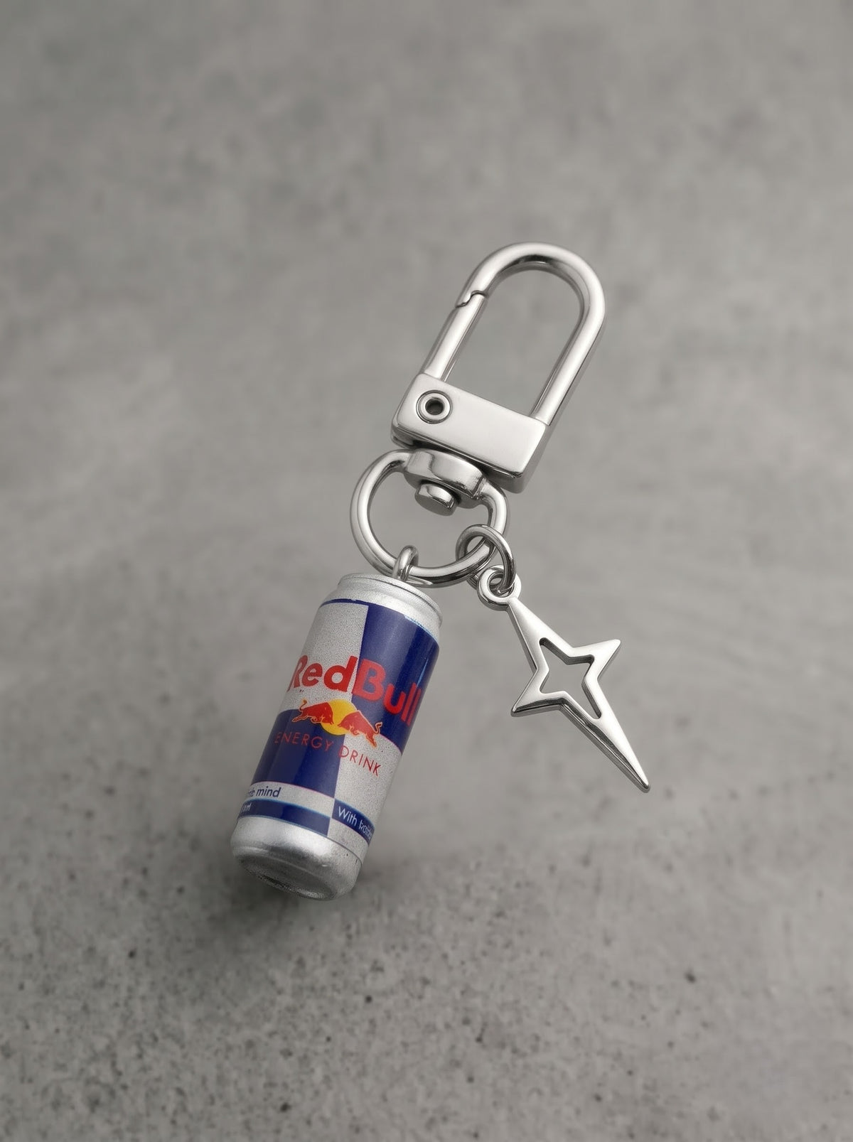 Red Bull Mini Can Keychain with Star Charm
