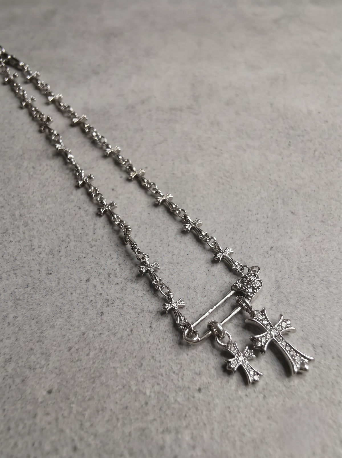 Safety Pin Cross Charm Necklace