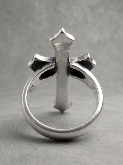 Black Enamel Cross Statement Ring