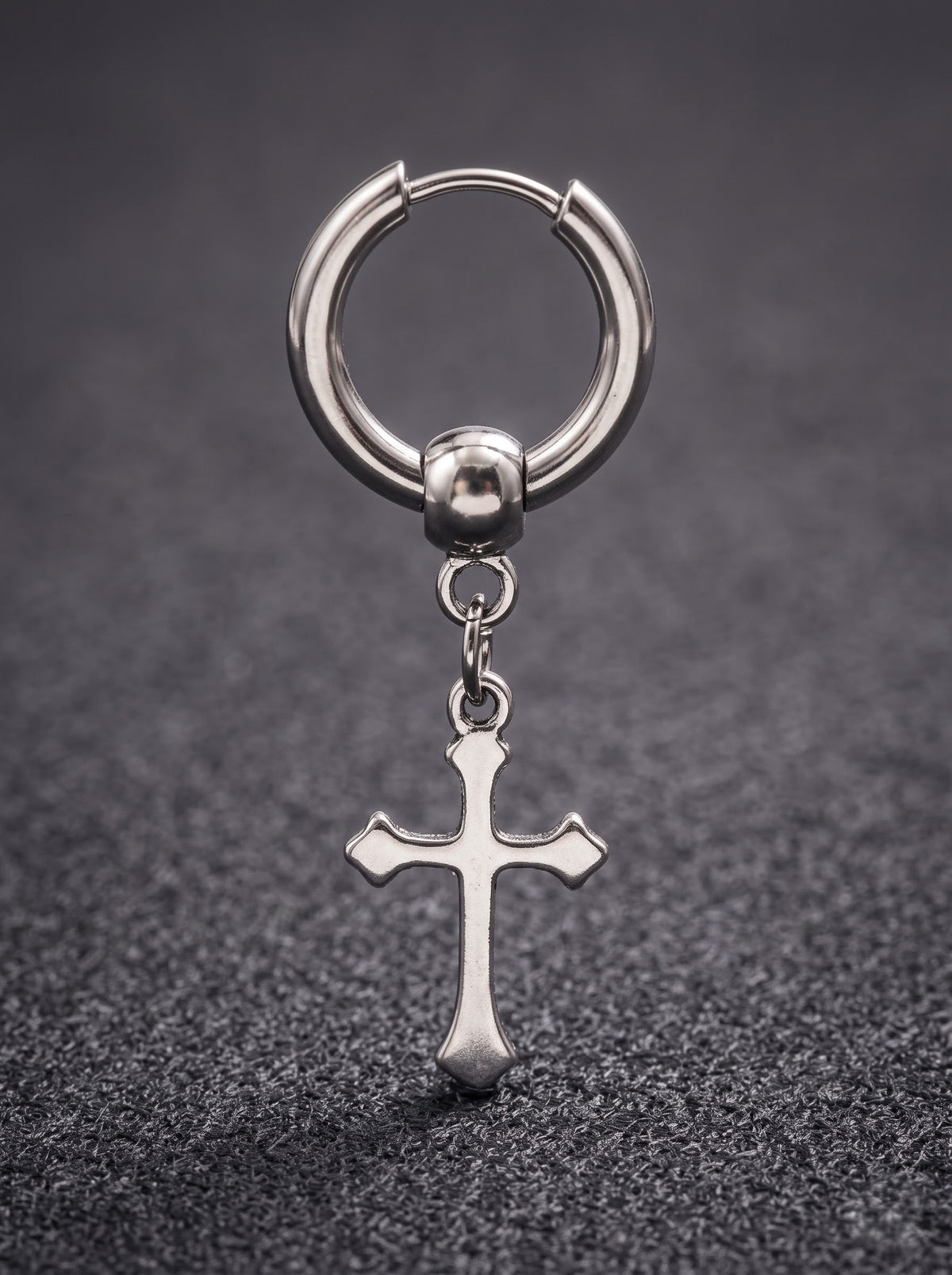 Silver Cross Hoop Drop Earrings