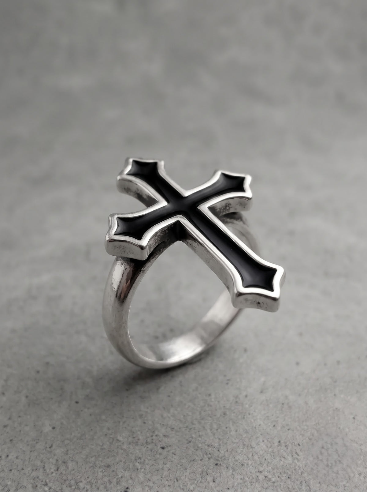 Black Enamel Cross Statement Ring
