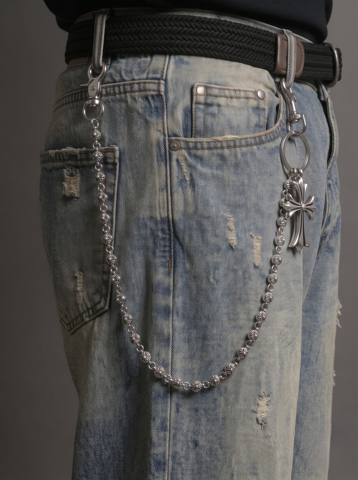 Silver Cross Floral Jeans Chain