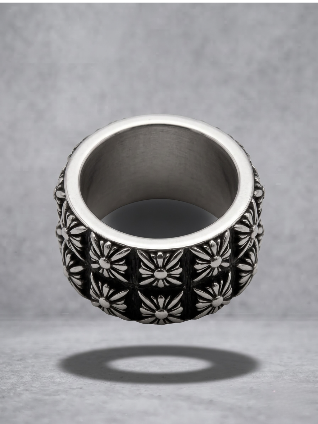 Gothic Floral Cross Band Ring